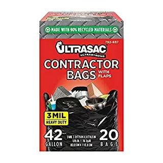 Ultrasac 42 Gal. Contractor Bags with Flaps (20-Count), Black