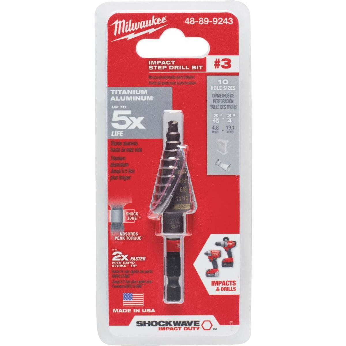 Milwaukee Shockwave Impact Duty 3 16 In. 3 4 In. 3 Step Drill