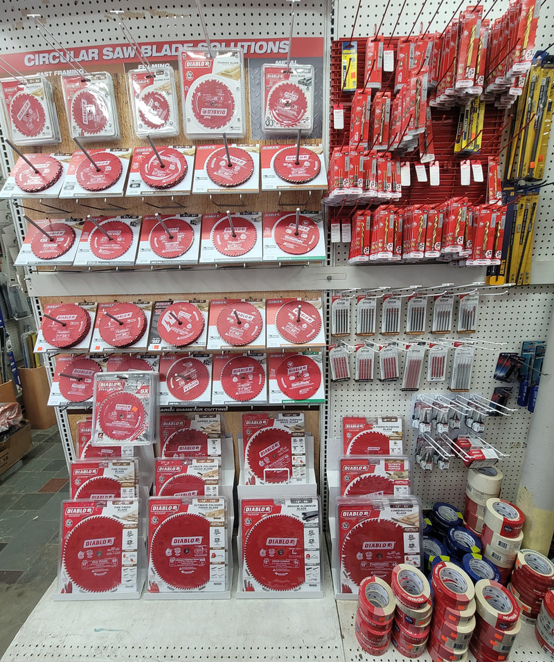 Our selection of Diablo circular saw blades, ProMax tape, and Diablo drill bits. 