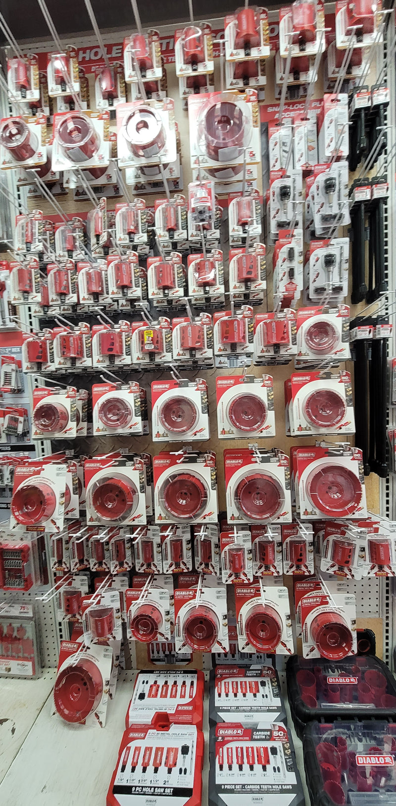 A display filled with Diablo hole saws.