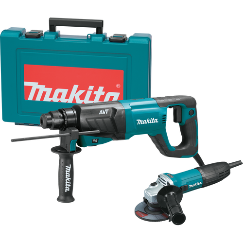 Makita 1 SDS‑PLUS AVT® Rotary Hammer (D‑handle) and 4‑1/2 Angle Grinder