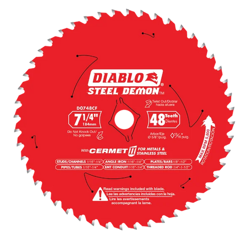 Diablo 7-1/4 x 48-Teeth Steel Demon™ Cermet II Saw Blade for Medium Metal