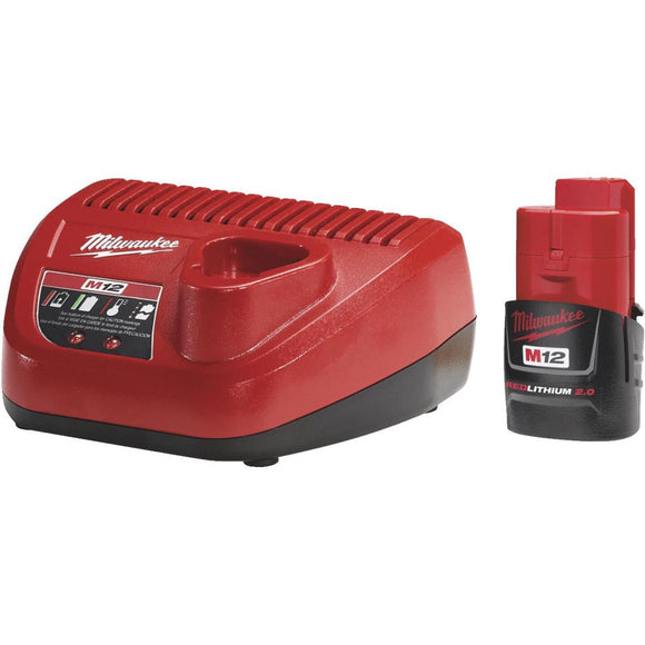 Milwaukee M12 REDLITHIUM 12 Volt Lithium-Ion 2.0 Ah Compact Tool Battery and Charger Starter Kit