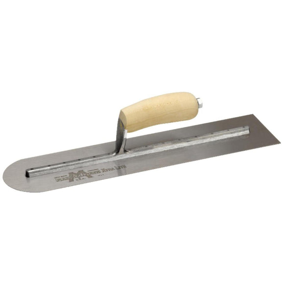 Marshalltown 4 In. x 16 In. High Carbon Steel Rounded Finishing Trowel with Curved Wood Handle