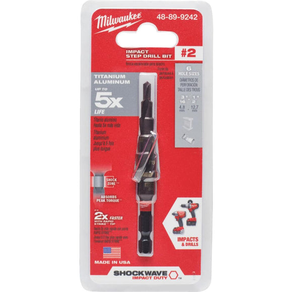 Milwaukee Shockwave Impact Duty 3/16 In. - 1/2 In. #2 Step Drill Bit, 6 Steps