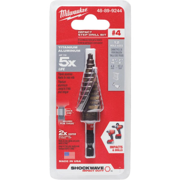Milwaukee Shockwave Impact Duty 3/16 In. - 7/8 In. #4 Step Drill Bit, 12 Steps