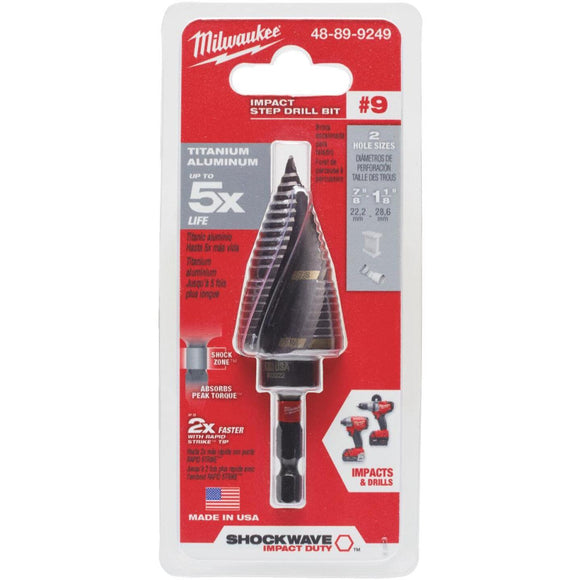 Milwaukee Shockwave Impact Duty 7/8 In. - 1-1/8 In. #9 Step Drill Bit, 2 Steps